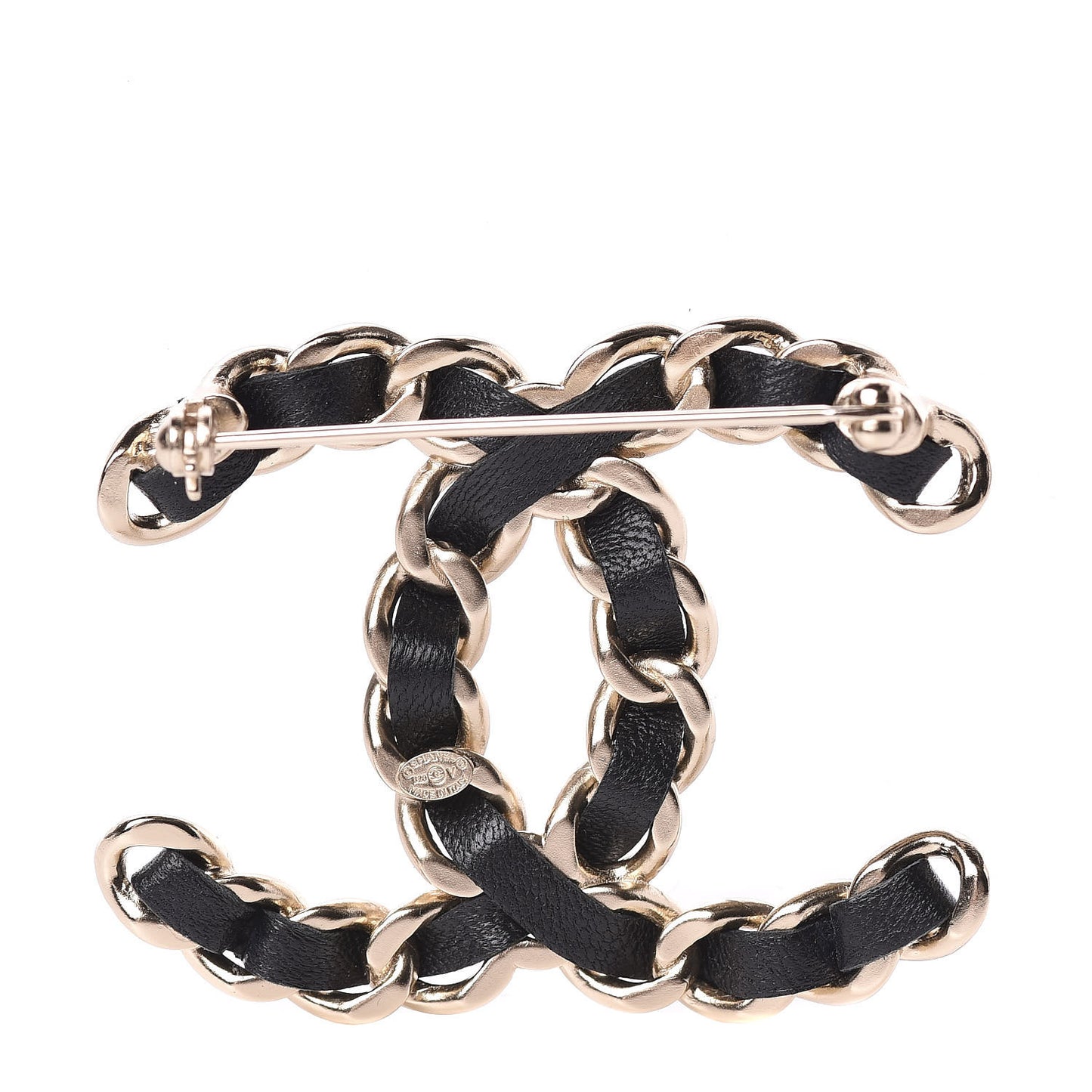 Lambskin Chain CC Brooch Black Gold