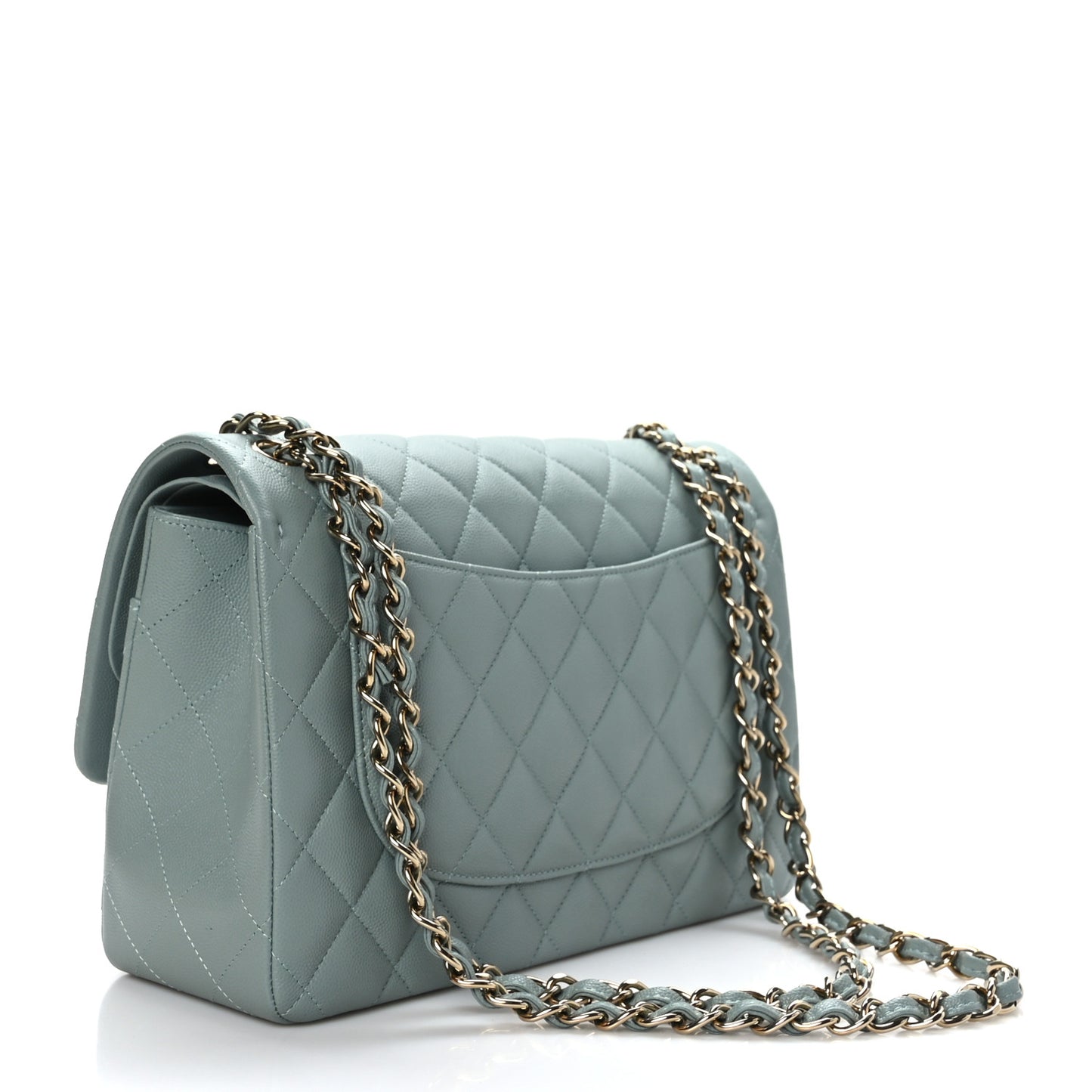 Caviar Quilted Jumbo Double Flap Grey
