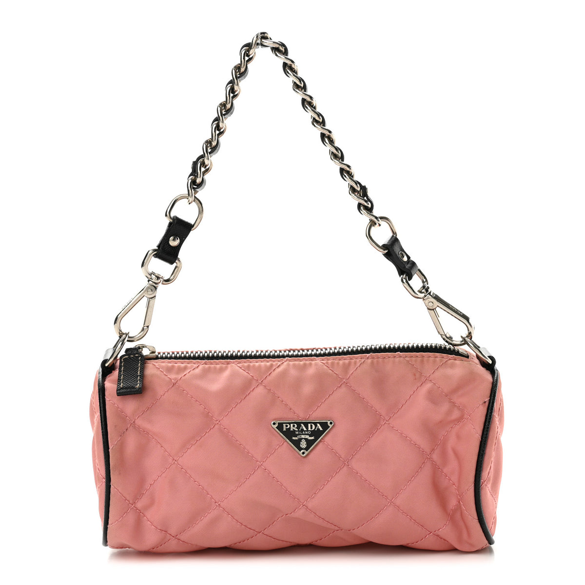 Tessuto Nylon Saffiano Impunturato Quilted Barrel Pochette Pink Black