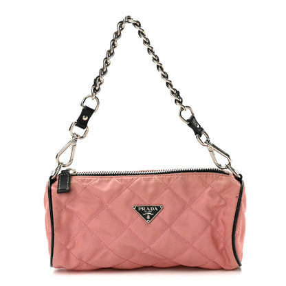 Prada Tessuto Nylon Saffiano Impunturato Quilted Barrel Pochette Pink Black 1 of 13