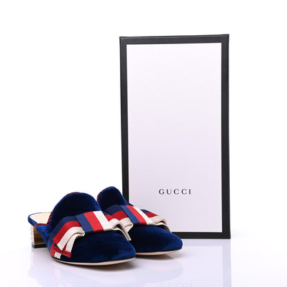 Gucci Velvet Crystal Sylvie Bow Mules 38.5 Cobalt Blue 12 of 12