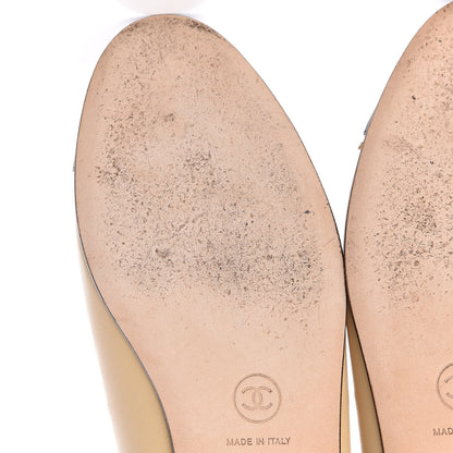 Chanel Lambskin Cap Toe CC Ballerina Flats 37 Beige Black 14 of 16