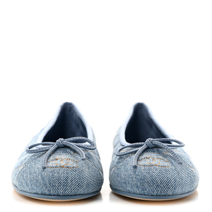 Chanel Denim Quilted Cap Toe CC Ballerina Flats 39 Light Blue 3 of 10