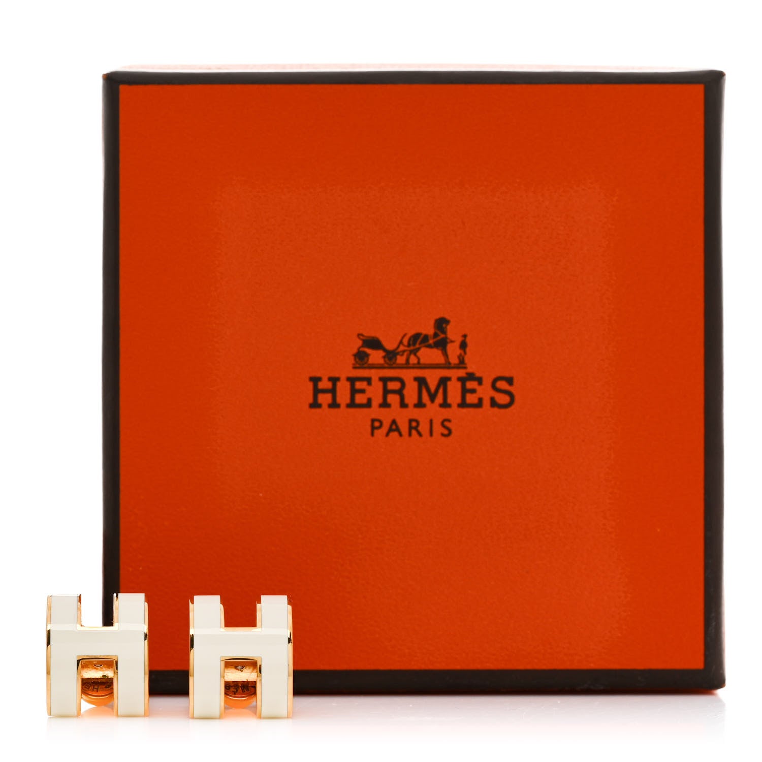 Hermes Gold Lacquered Mini Pop H Earrings White 6 of 6