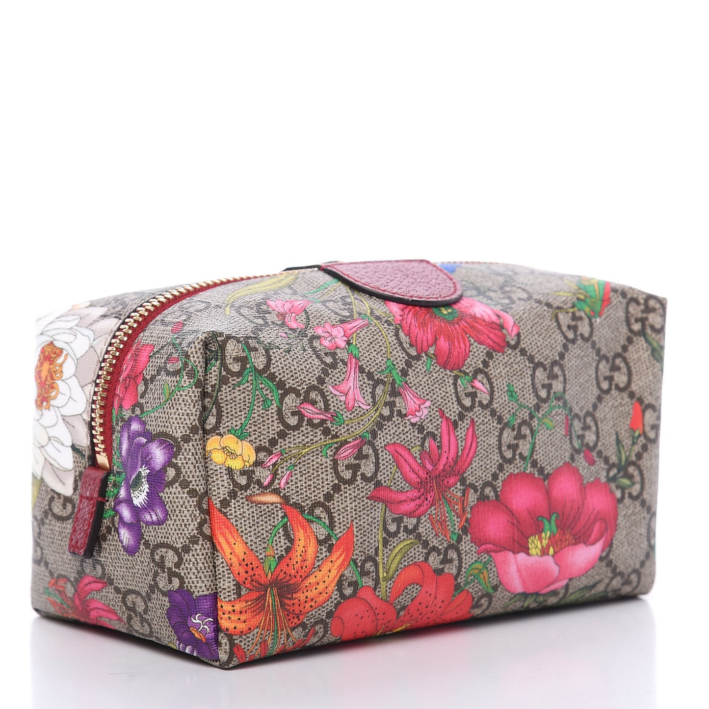 Soft GG Supreme Monogram Flora Calfskin Medium Ophidia Cosmetic Case Beige Ebony Multicolor Rosso