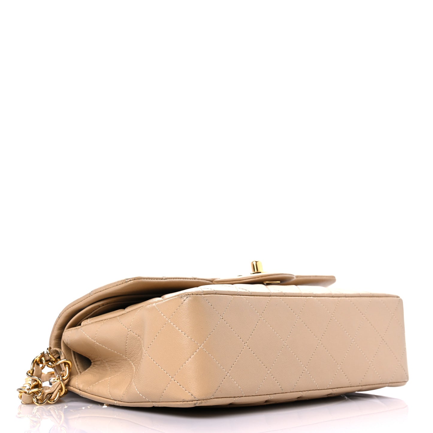 Lambskin Quilted Small Double Flap Beige