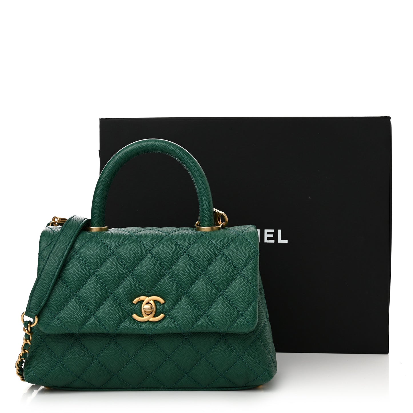 Caviar Quilted Mini Coco Handle Flap Green