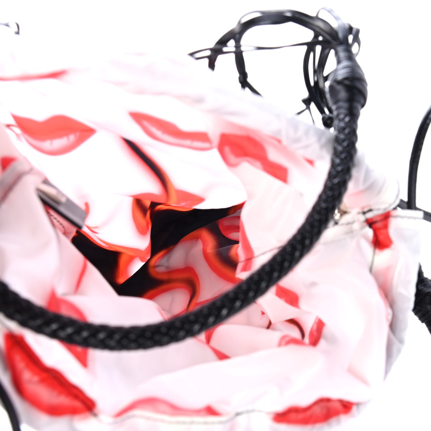 Prada Rete Tessuto Stampato Bocche Tote Black 4 of 4