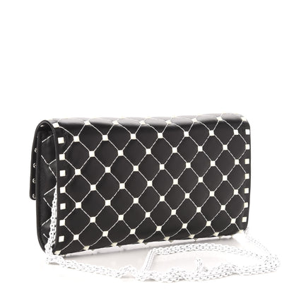 Valentino Garavani Lambskin Free Rockstud Spike Wallet On Chain Black 3 of 10
