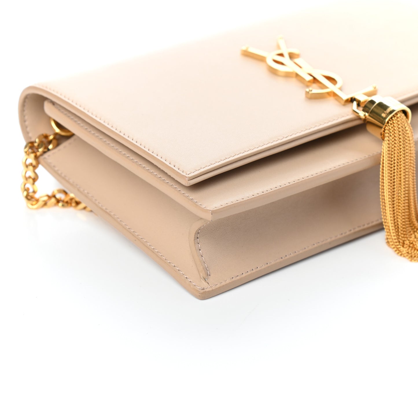 Smooth Calfskin Classic Monogram Kate Tassel Chain Wallet Nude Powder