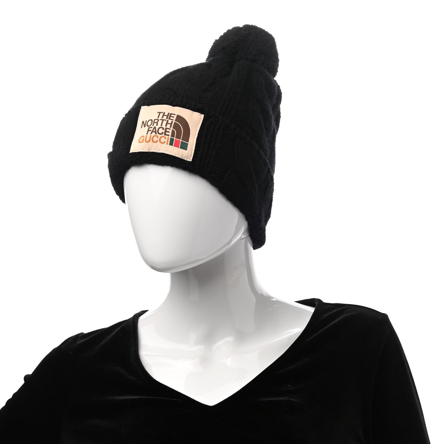 Gucci X THE NORTH FACE Wool Cable Knit Beanie Hat S Black 1034434