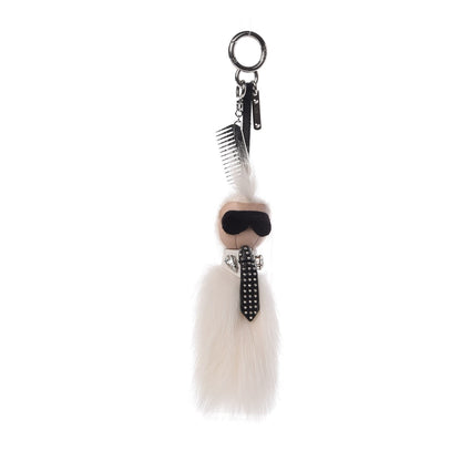 Fendi Fox Goat Mink Fur Nappa Crystal Studded Mini Karlito Tuxedo Bag Charm White Multicolor 1 of 4