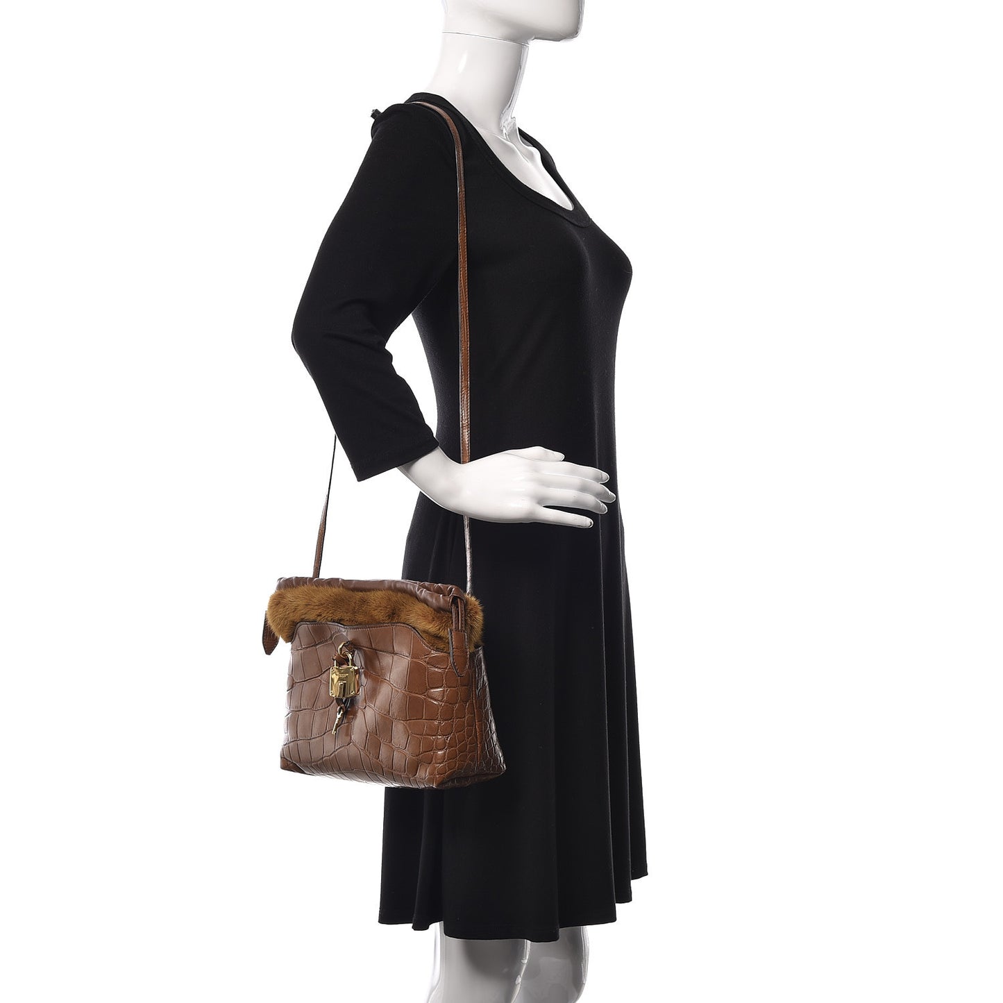 Alligator Mink Little Crush Bag Brown