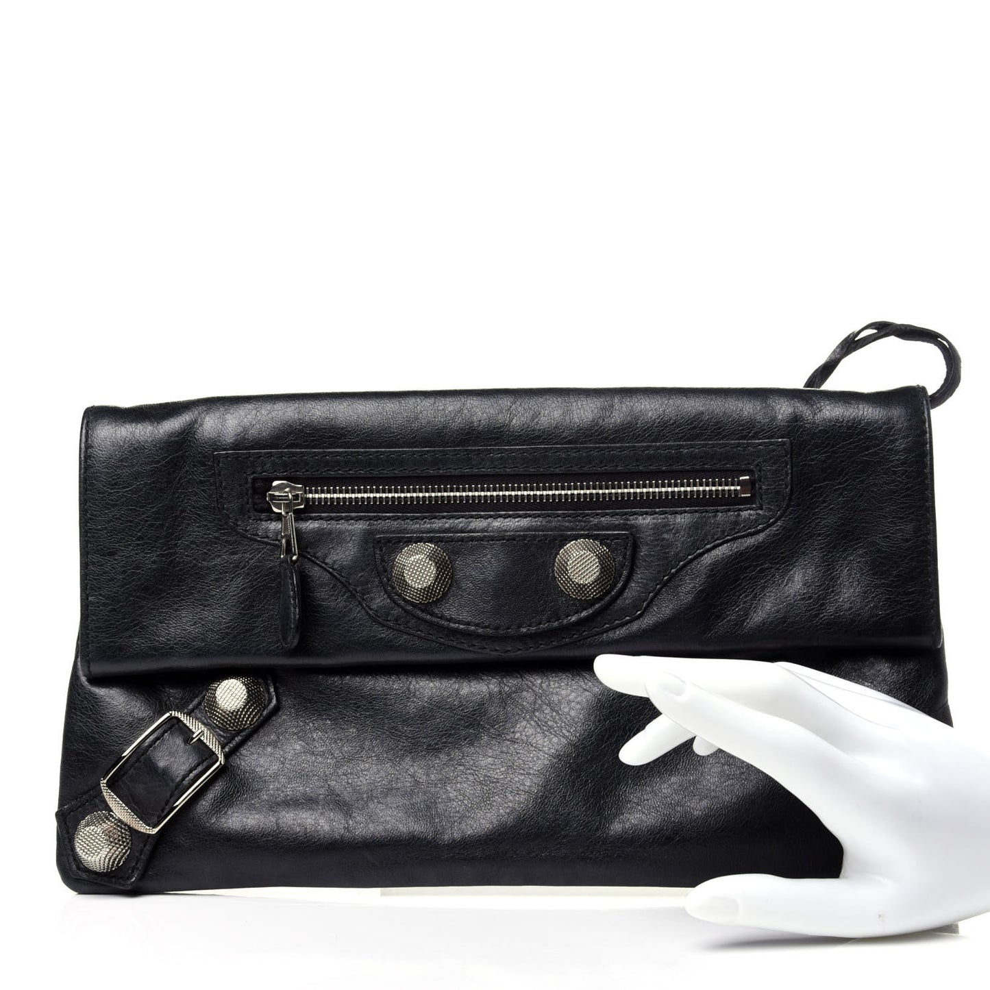 Agneau Giant 21 Silver Hardware Envelope Clutch Black