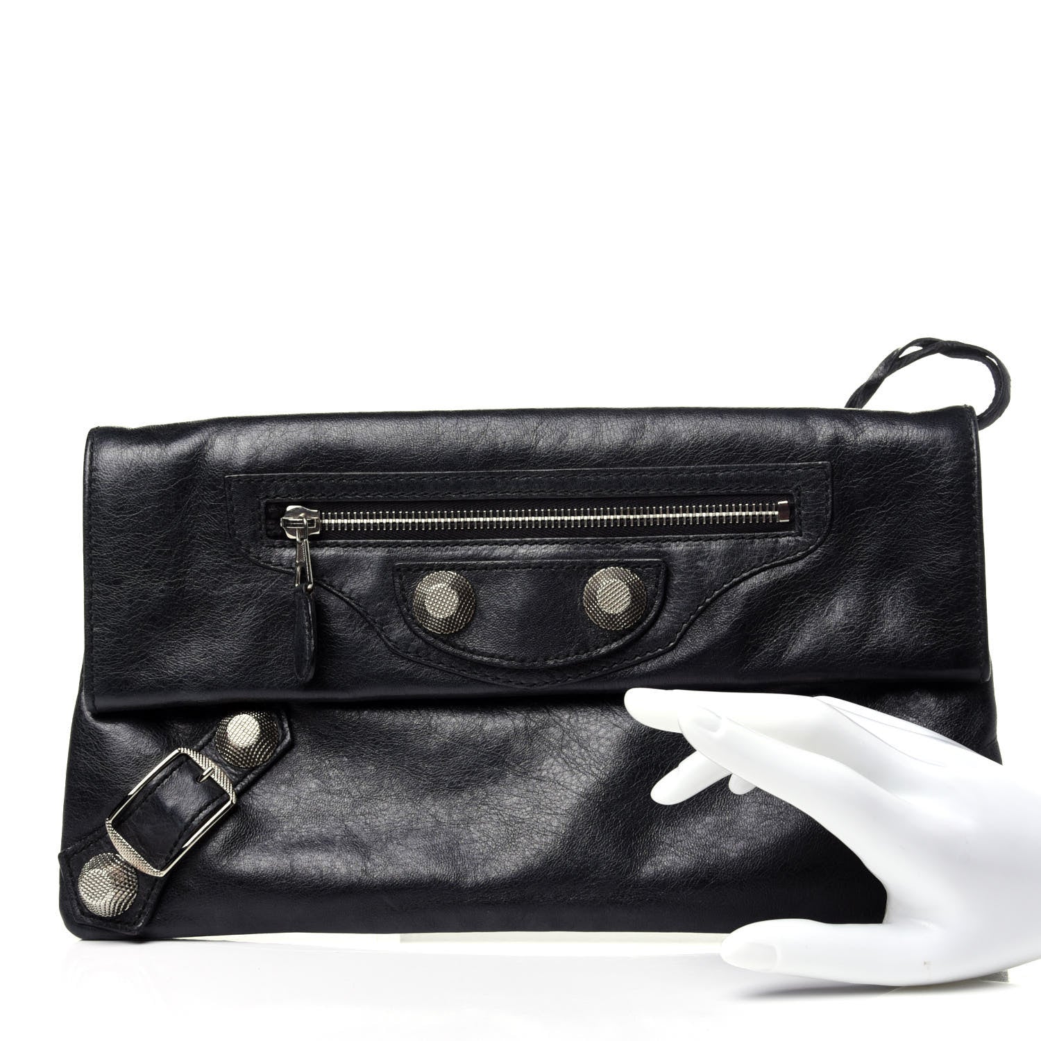Balenciaga Agneau Giant 21 Silver Hardware Envelope Clutch Black 2 of 10