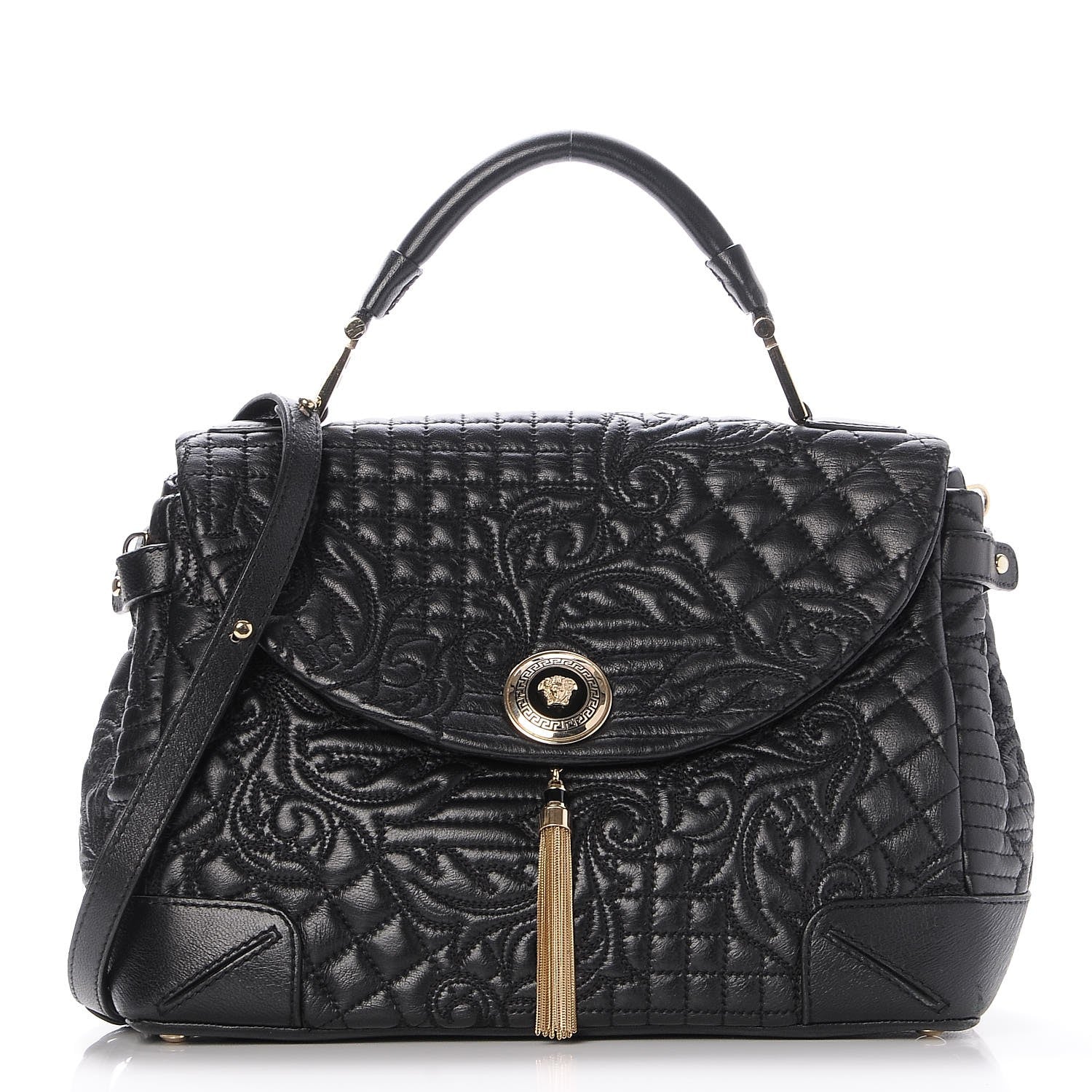 Versace Barocco Quilted Nappa Altea Vanitas Satchel Black 1 of 7
