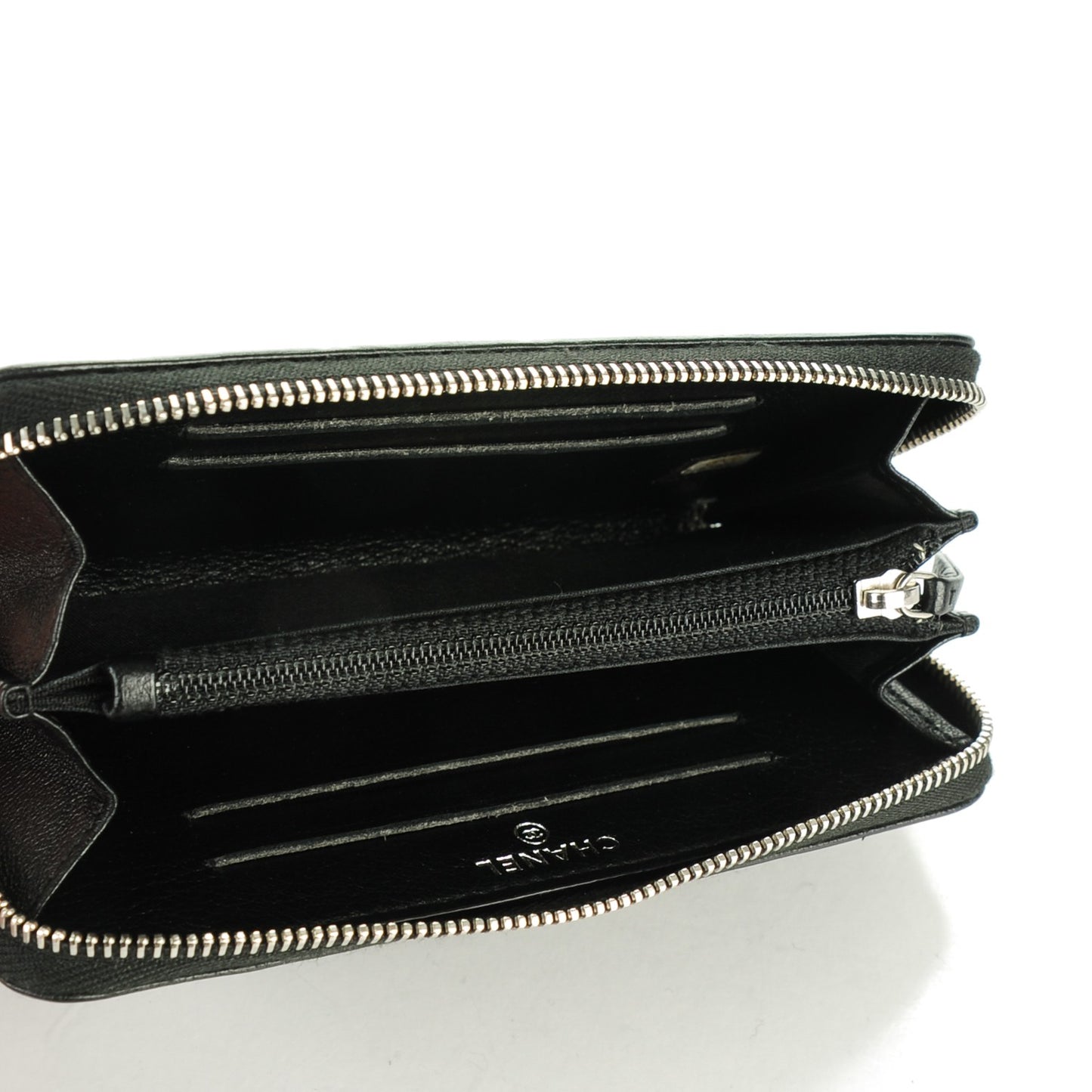 Calfskin Quilted Small CC Zip Around Wallet Black