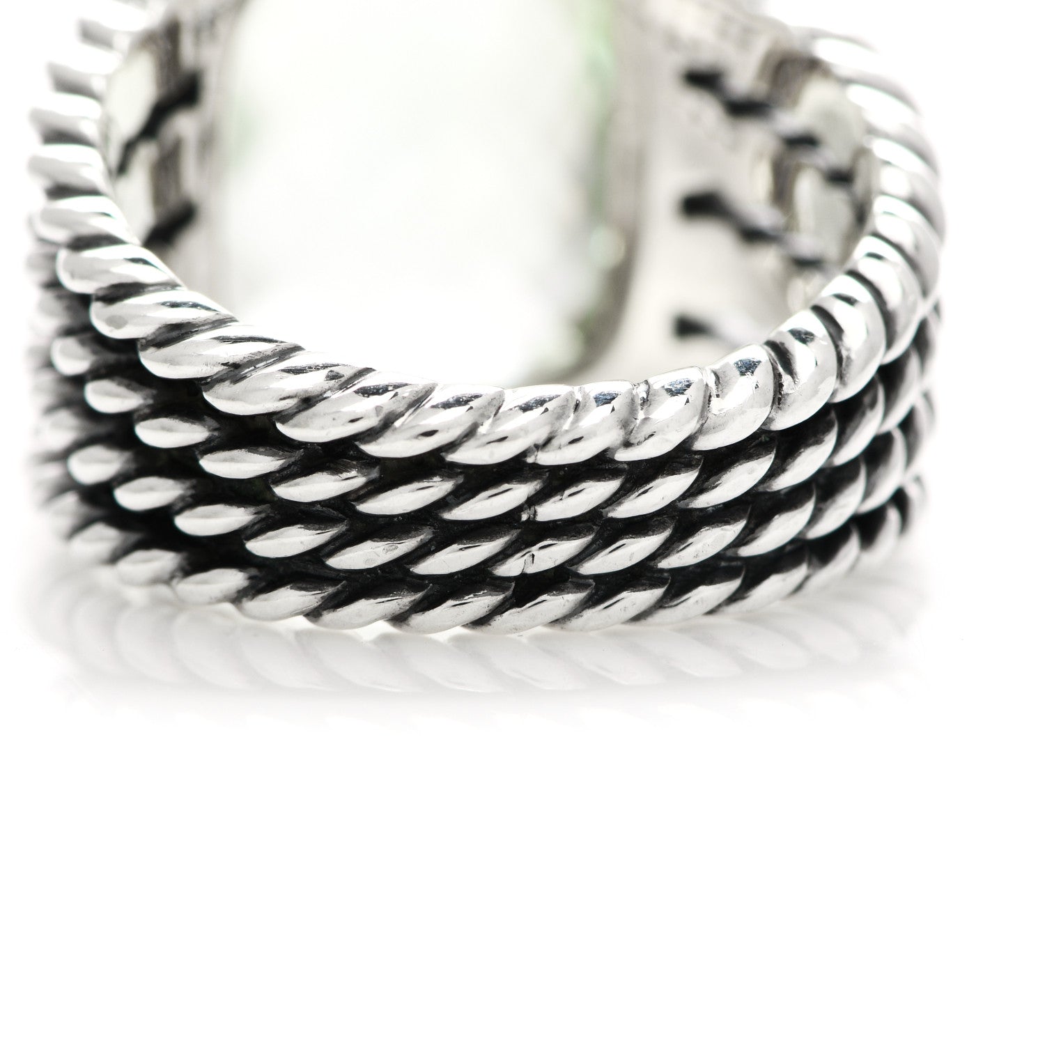 David Yurman Sterling Silver Diamond Prasiolite 16mm Wheaton Ring 52 6 7 of 7
