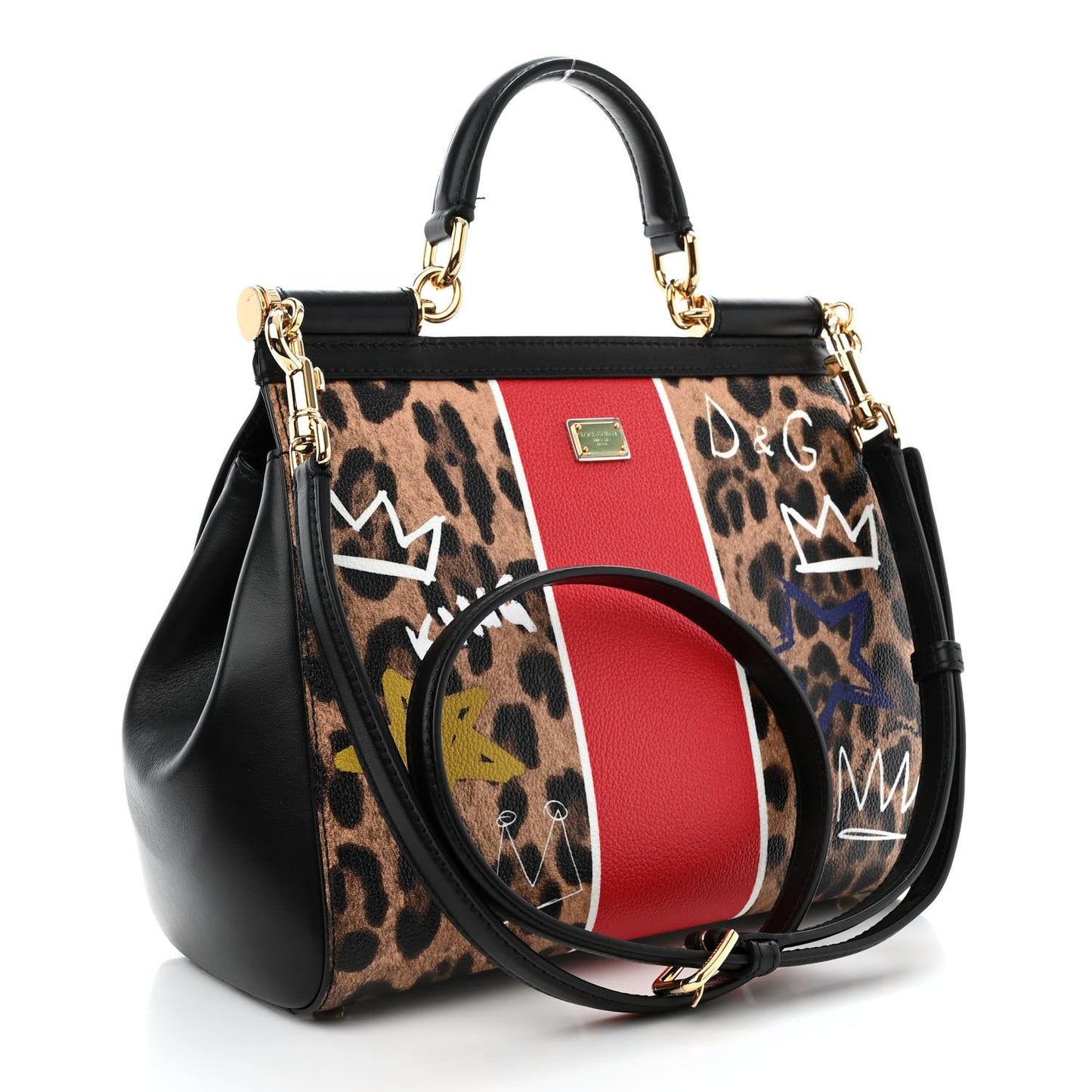 Dauphine Leopard Graffiti Print Medium Miss Sicily Satchel Black