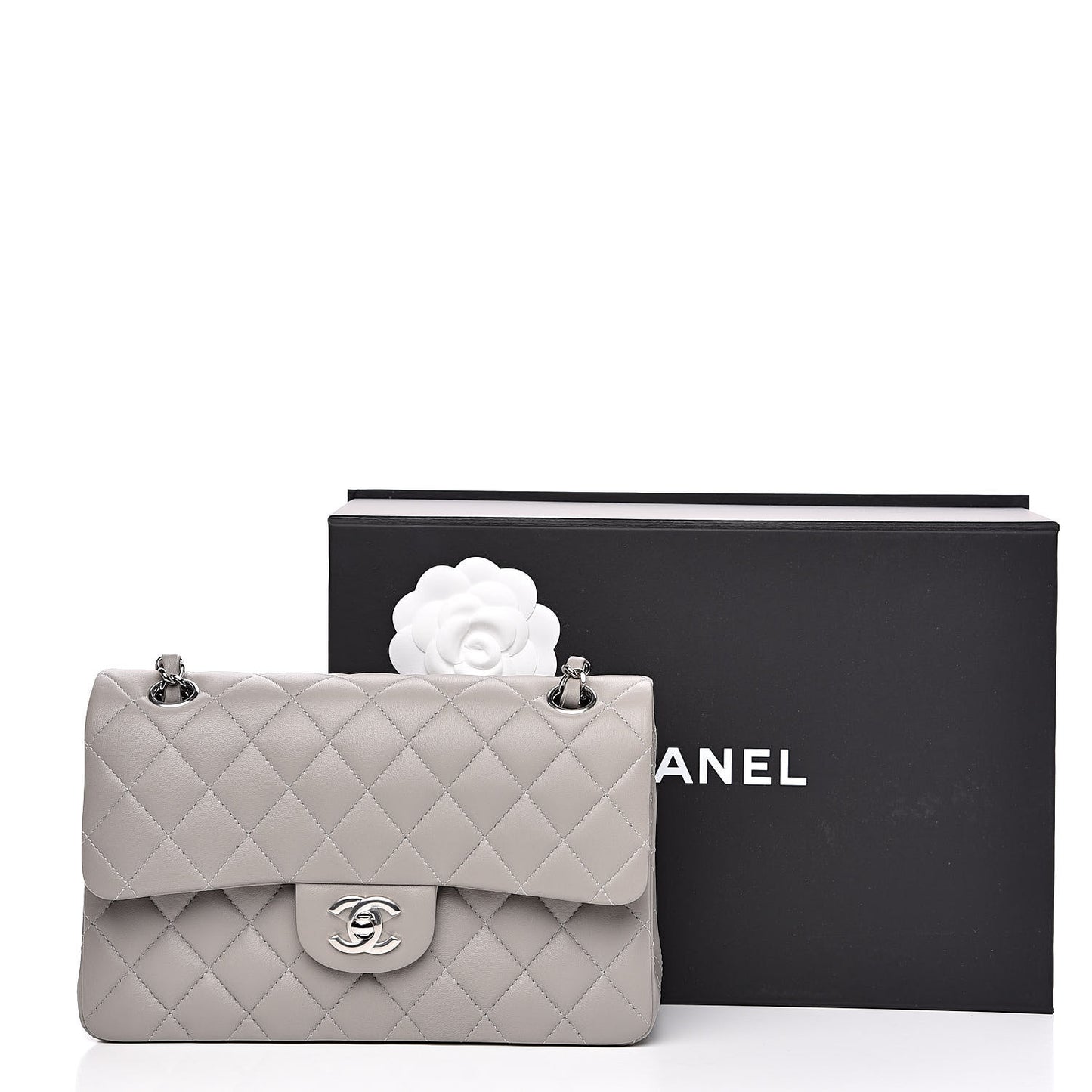 Lambskin Quilted Small Double Flap Grey