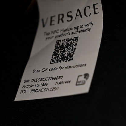 Versace Coated Canvas Calfskin La Greca Signature Tote Bag Black Caramel 7 of 10