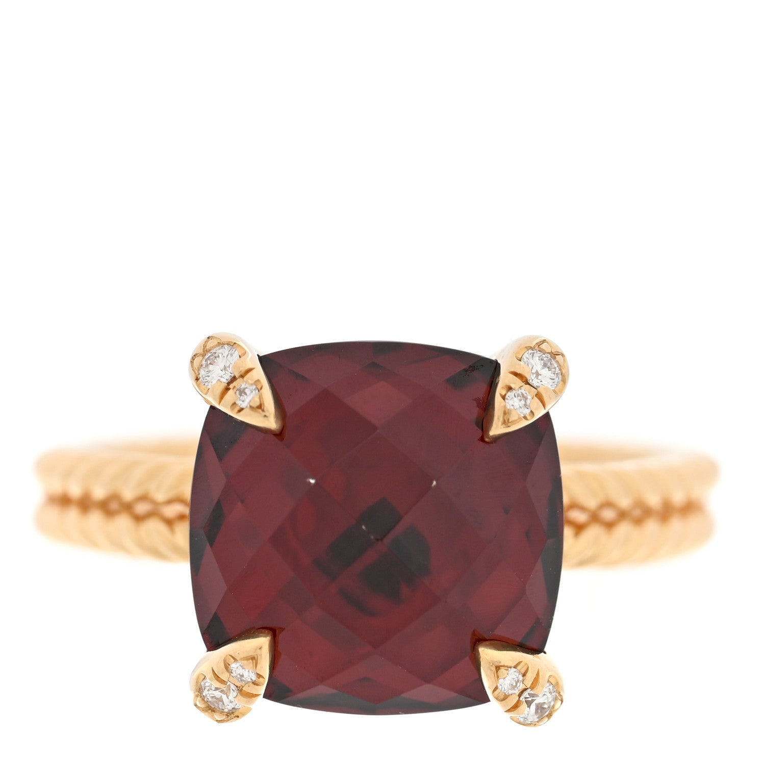 David Yurman 18K Yellow Gold Diamond Garnet 11mm Chatelaine Ring 54 7 1 of 4