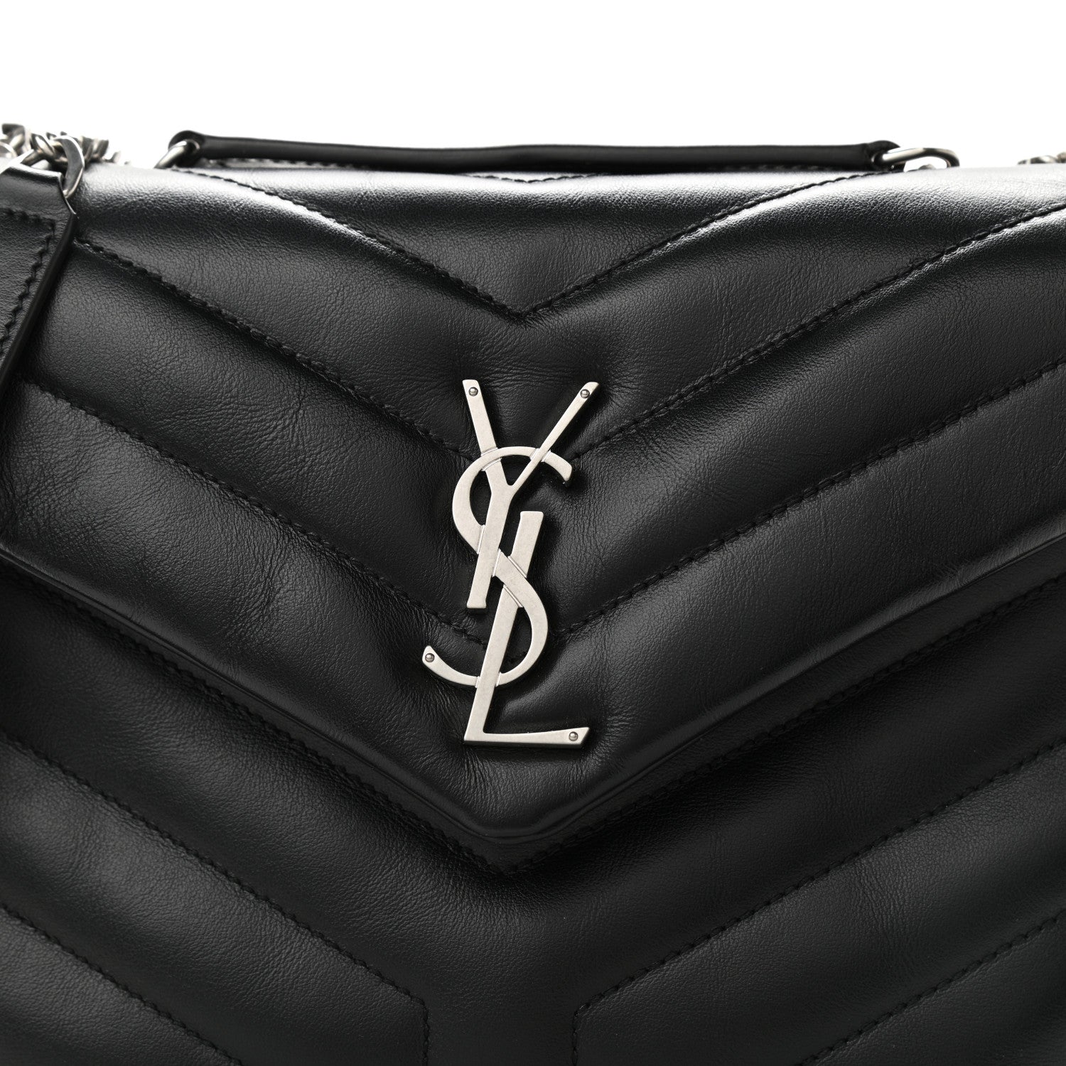 Saint Laurent Calfskin Y Quilted Monogram Small Loulou Chain Satchel Black 9 of 12