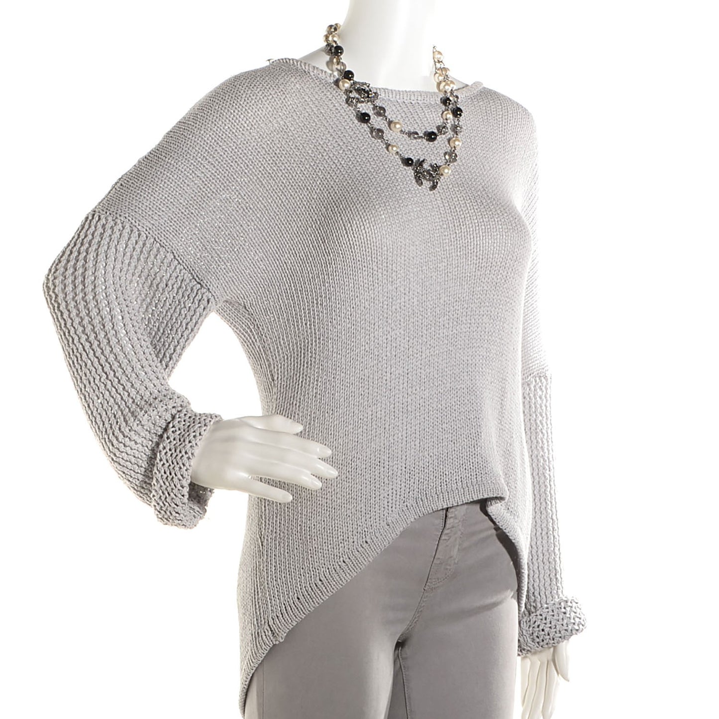 Pearl Beaded CC Long Necklace Black