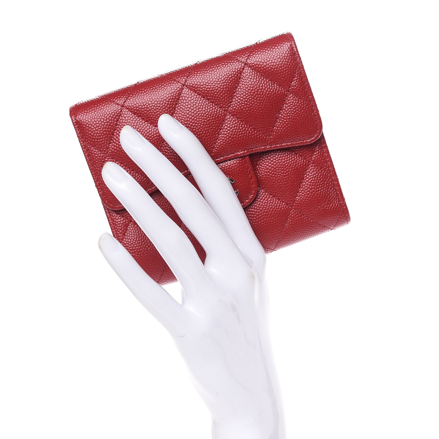 Caviar Quilted Compact Flap Wallet Dark Red