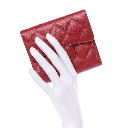 Chanel Caviar Quilted Compact Flap Wallet Dark Red 2 of 9