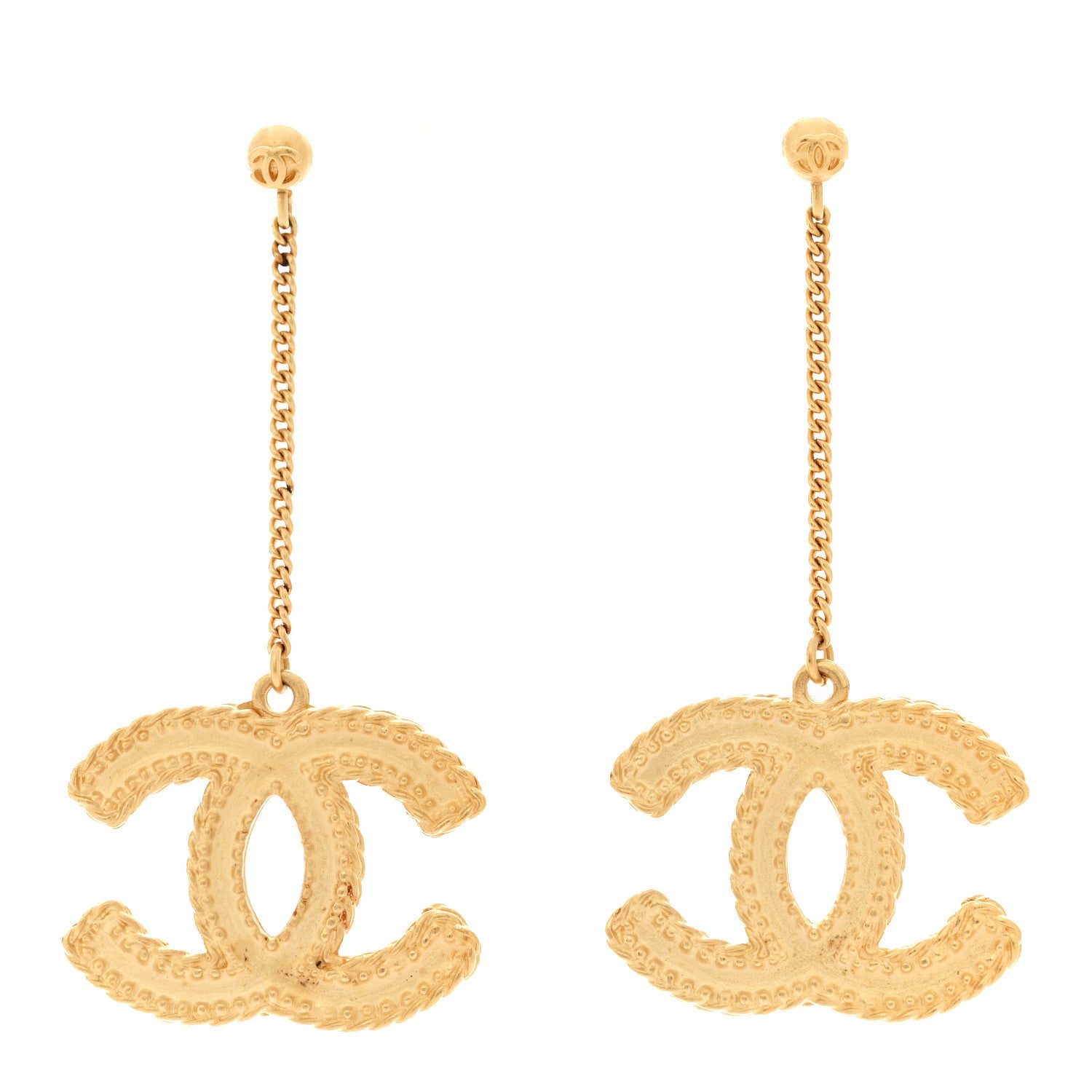 Chanel CC Drop Earrings Matte Gold 1 of 5