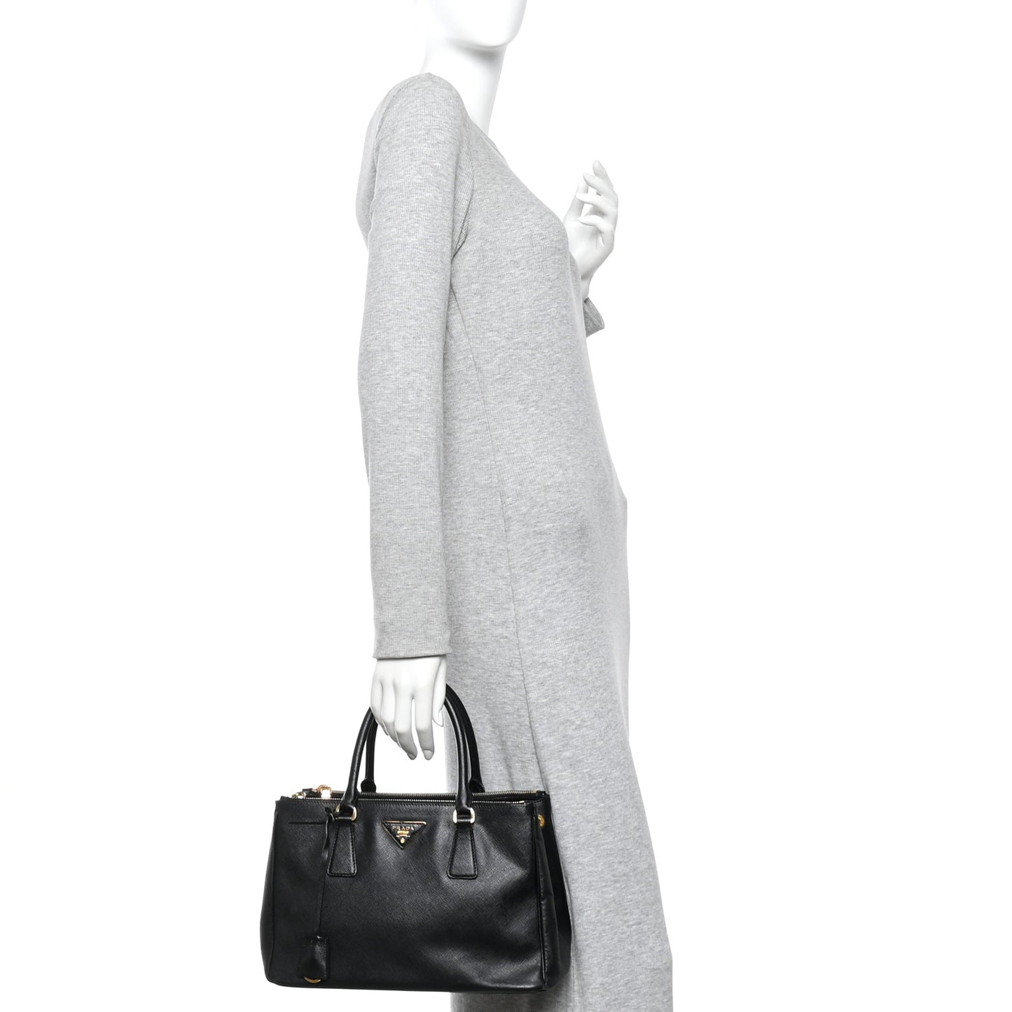Saffiano Lux Small Galleria Double Zip Tote Black