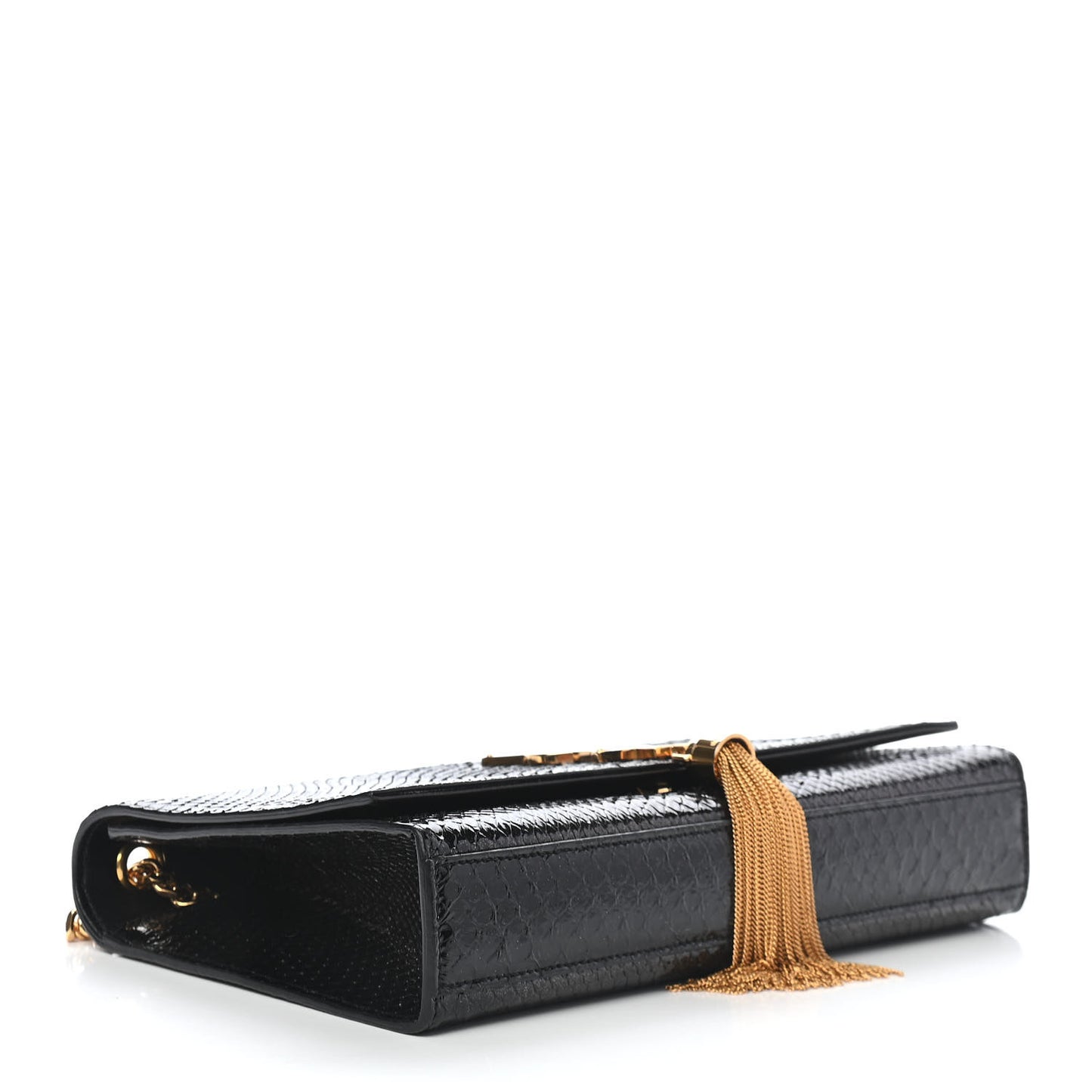 Metallic Python Embossed Medium Classic Monogram Kate Tassel Satchel Black