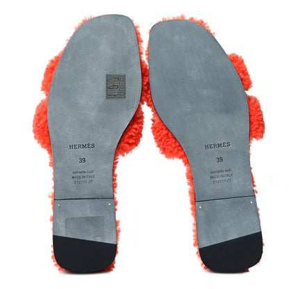 Hermes Woolskin Oran Sandals 39 Orange 5 of 7