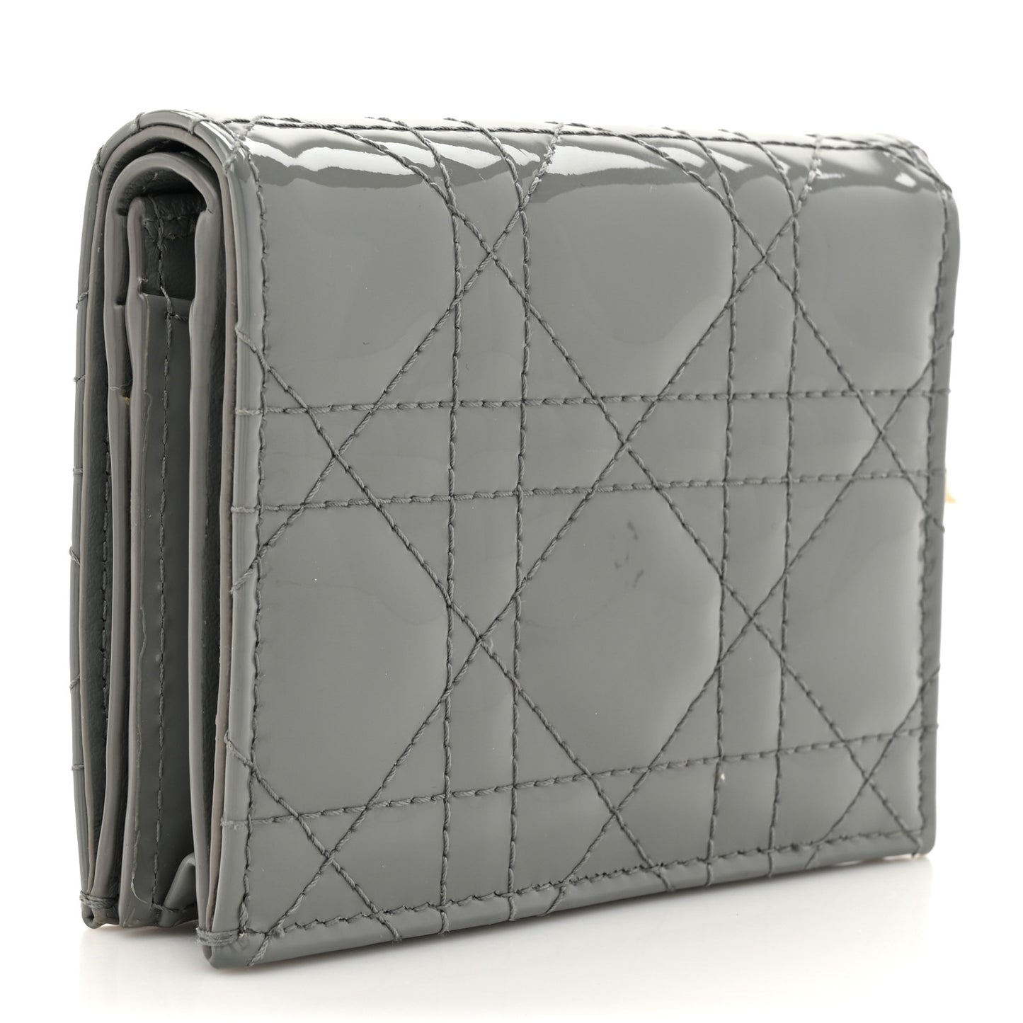 Patent Cannage Mini Lady Dior Wallet Grey