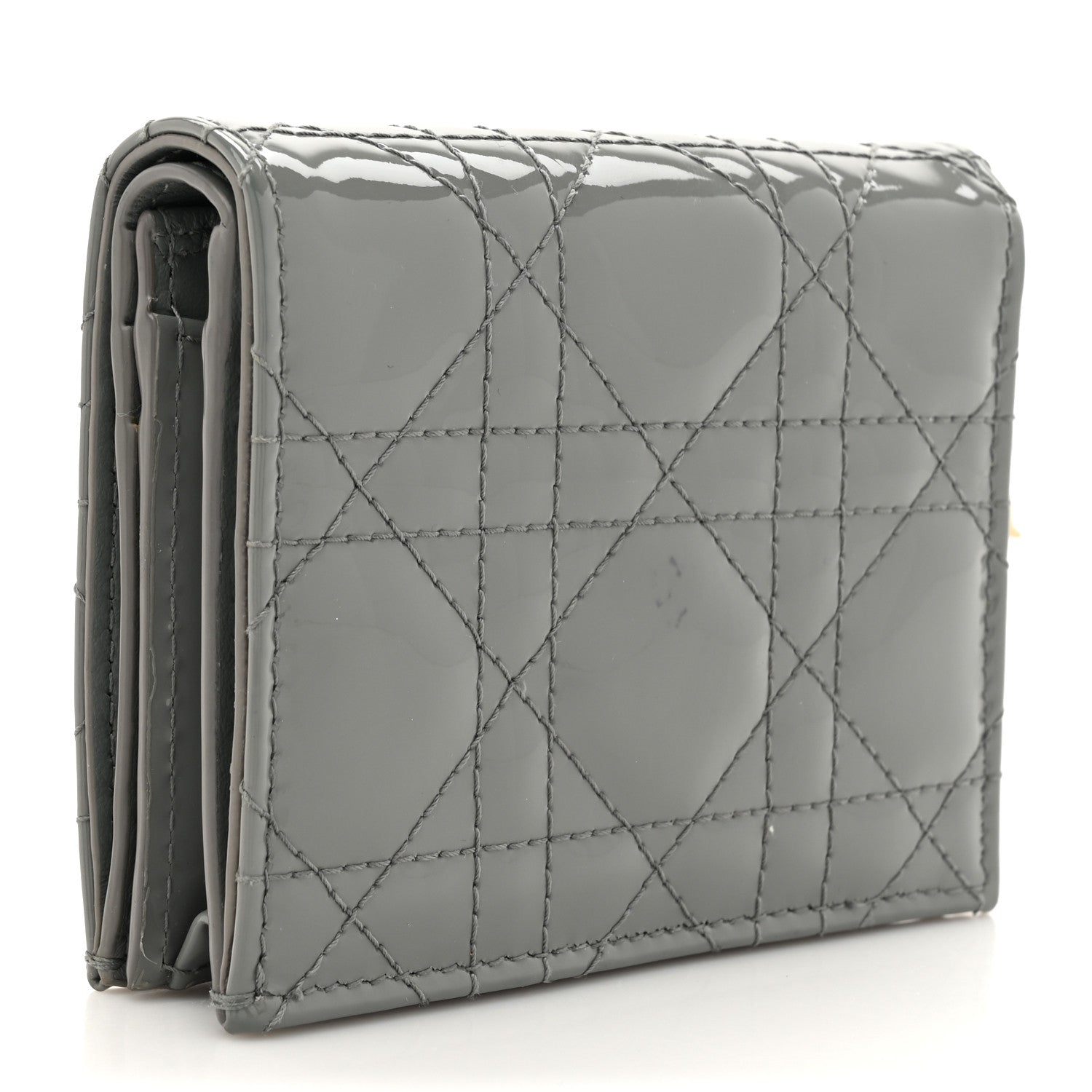 Christian Dior Patent Cannage Mini Lady Dior Wallet Grey 3 of 10