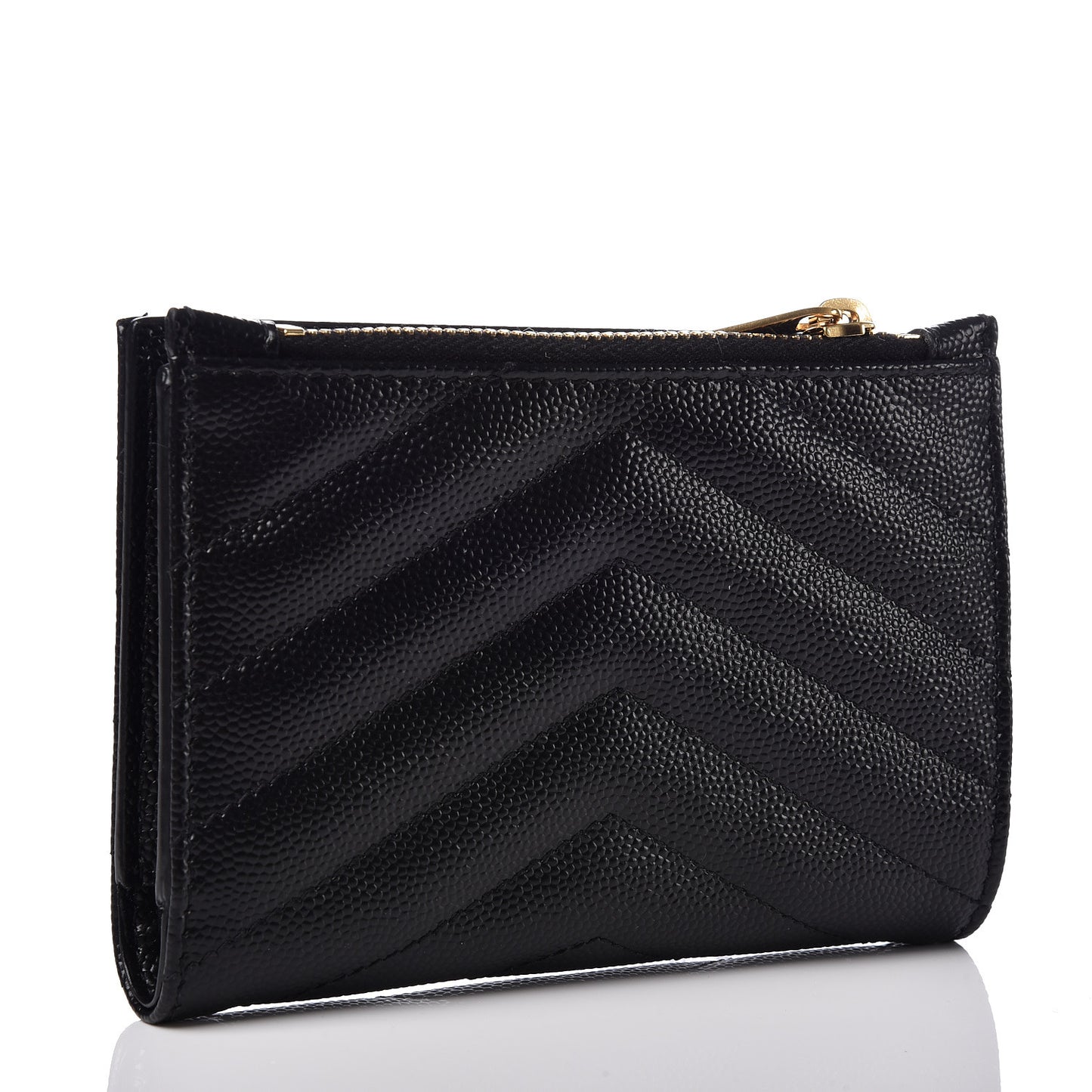 Grain De Poudre Matelasse Chevron Monogram Zipped Two-Part Wallet Black