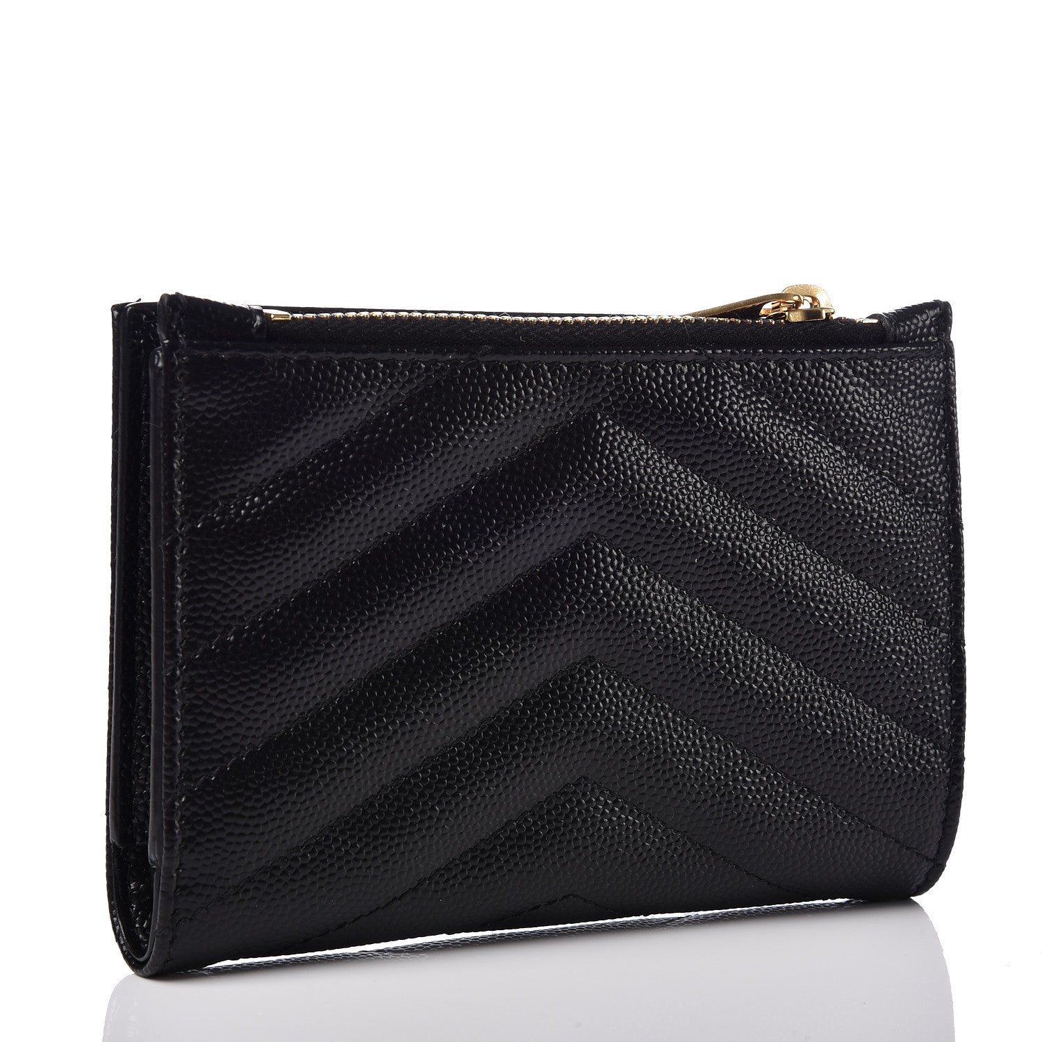 Saint Laurent Grain De Poudre Matelasse Chevron Monogram Zipped Two-Part Wallet Black 3 of 7