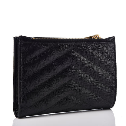 Saint Laurent Grain De Poudre Matelasse Chevron Monogram Zipped Two-Part Wallet Black 3 of 7