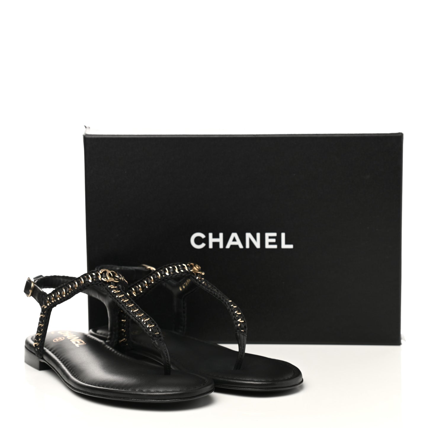 Lambskin Embroidered CC Thong Sandals 41 Black