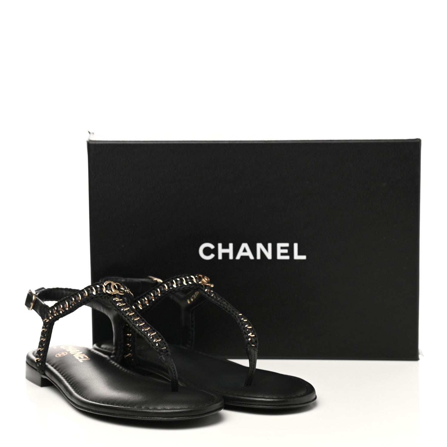 Chanel Lambskin Embroidered CC Thong Sandals 41 Black 9 of 9
