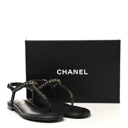 Chanel Lambskin Embroidered CC Thong Sandals 41 Black 9 of 9