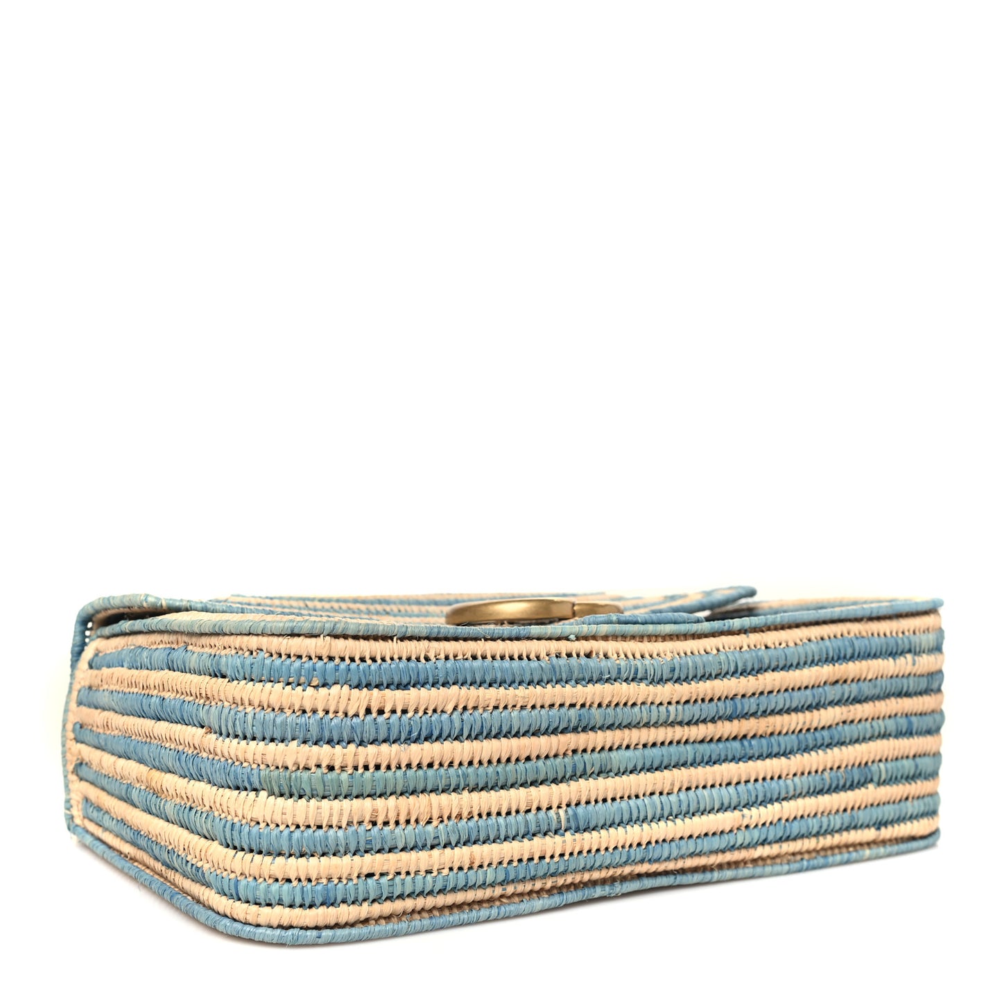 Raffia Woven Small GG Marmont Shoulder Bag Natural Light Blue