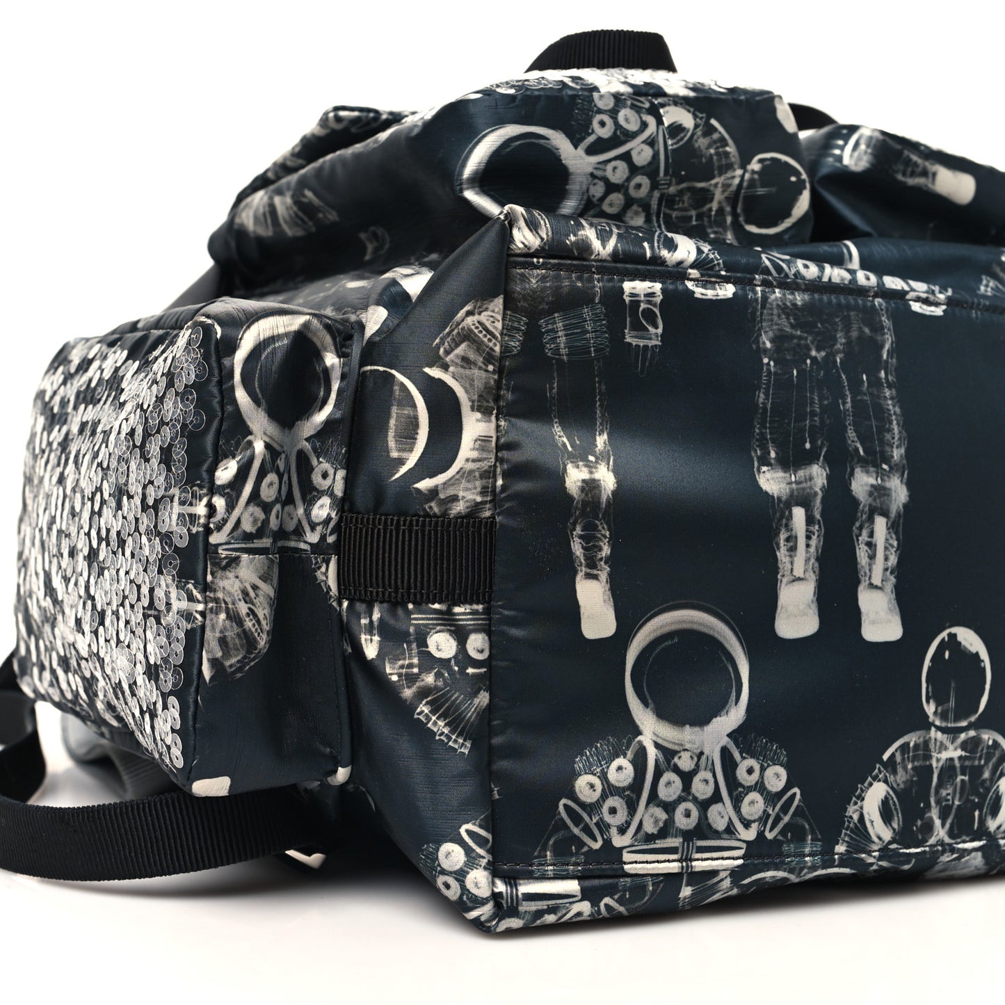 Sequin Nylon Lambskin Astronaut Essentials Backpack Black White