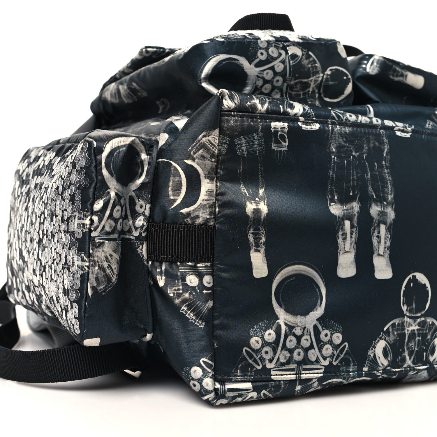 Chanel Sequin Nylon Lambskin Astronaut Essentials Backpack Black White 11 of 12