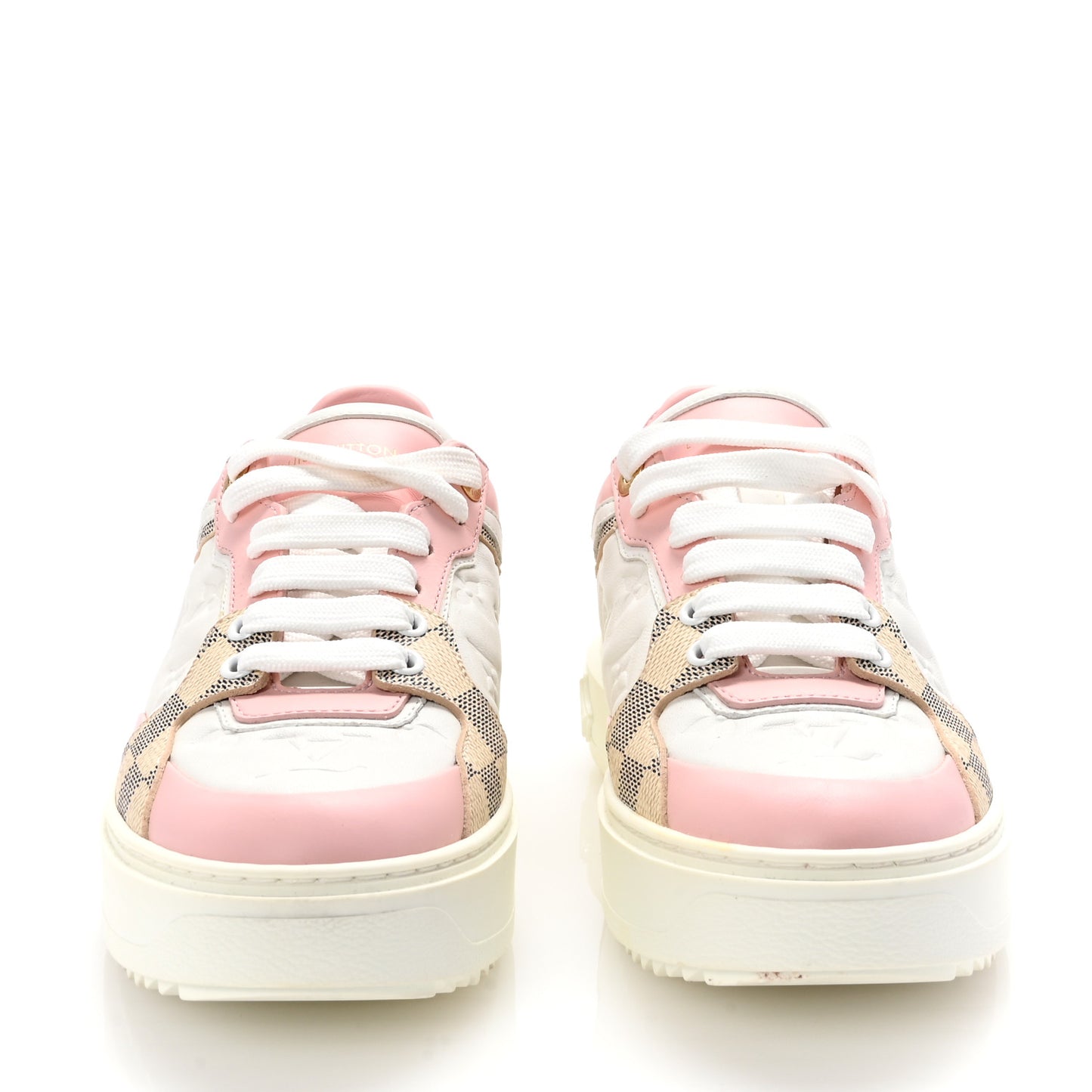 Monogram Embossed Calfskin Damier Azur Time Out Sneakers 38 Rose Clair Pink