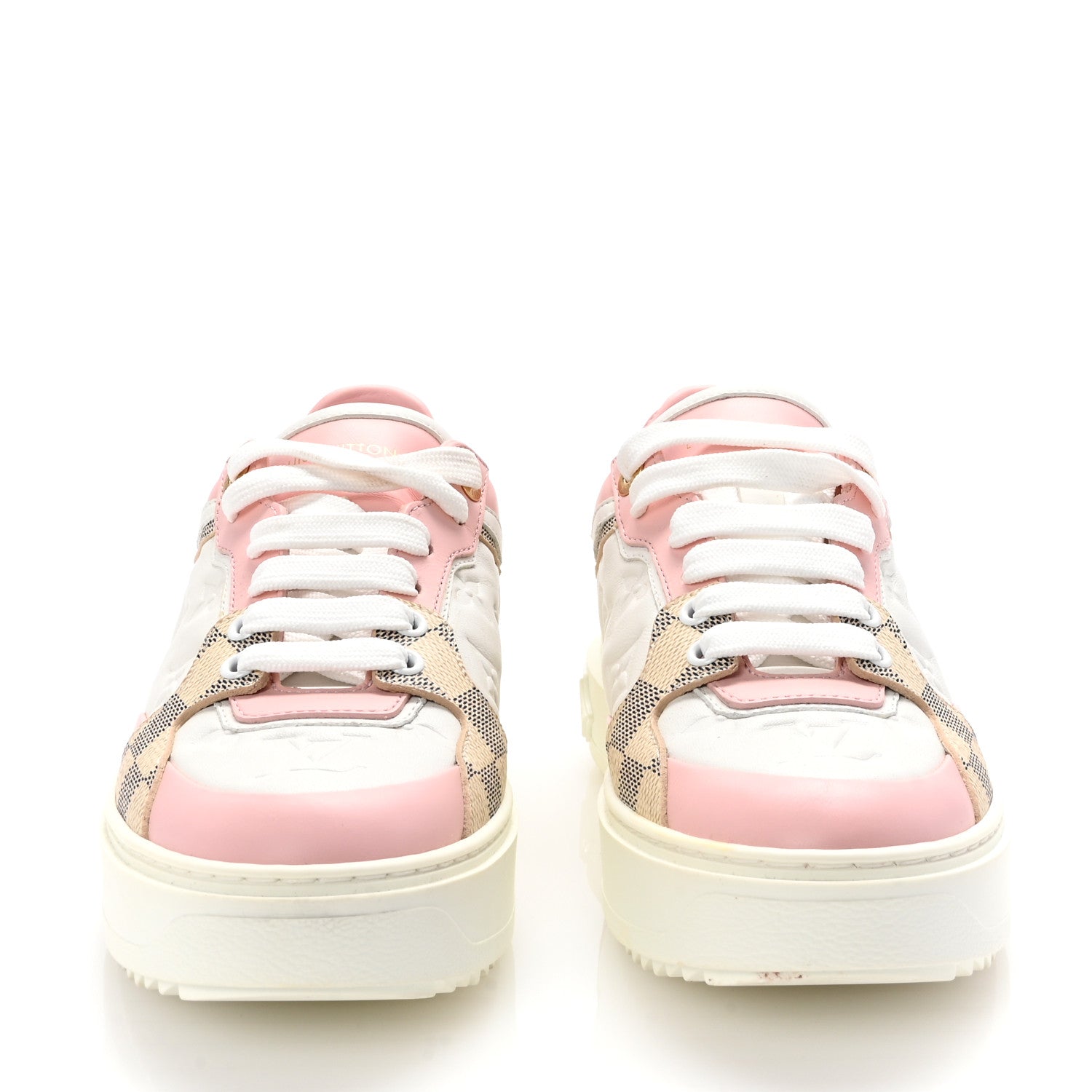 Louis Vuitton Monogram Embossed Calfskin Damier Azur Time Out Sneakers 38 Rose Clair Pink 3 of 11