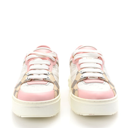 Louis Vuitton Monogram Embossed Calfskin Damier Azur Time Out Sneakers 38 Rose Clair Pink 3 of 11