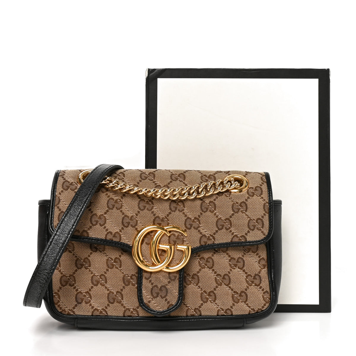 Gucci Monogram Matelasse Diagonal Mini GG Marmont Shoulder Bag Beige Black 10 of 10