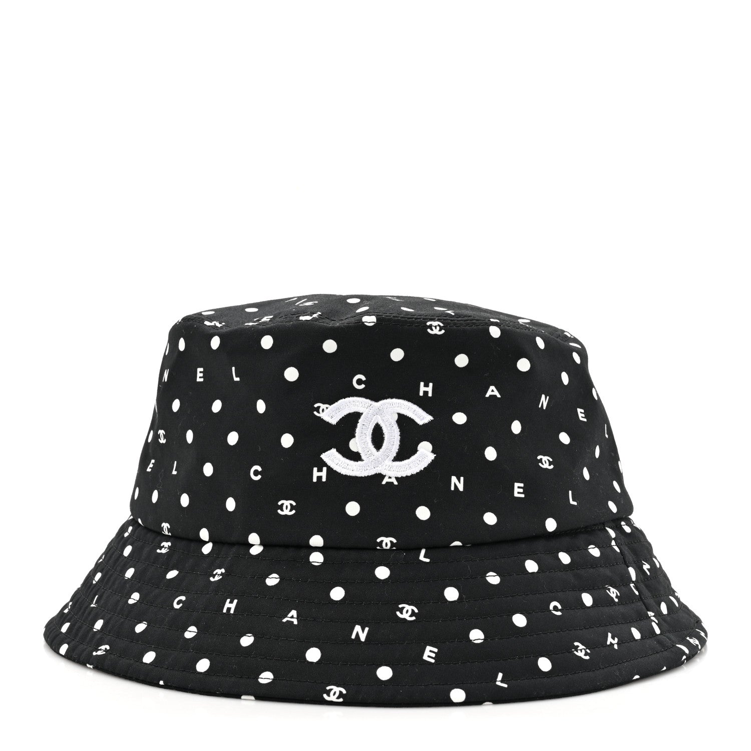 Chanel Cotton CC Polka Dot Bucket Hat L Black 3 of 8